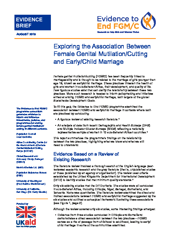 Evidence Brief: Exploring the Association Between FGM/C and Early/Child Marriage